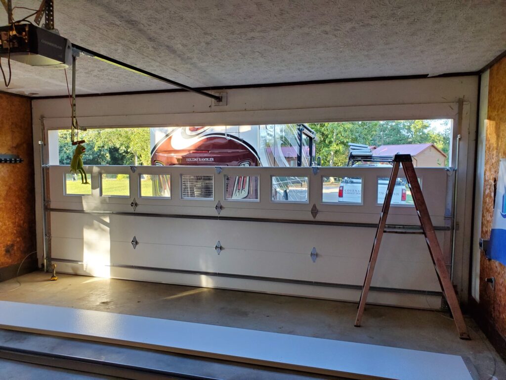 Garage door installation in progress